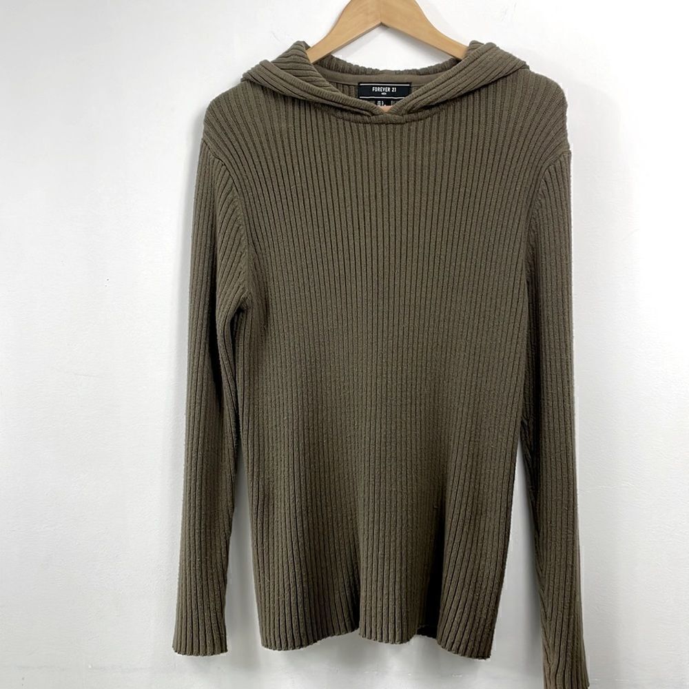 Forever21 |Olive hooded Ribbed sweater Lg ,long sleeve.